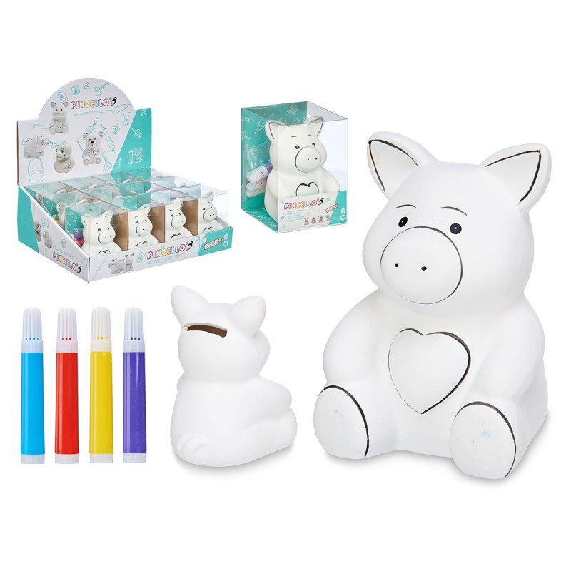PIG MONEYBOX CERAMICS WITH 4 FELT-TIPPED PENS