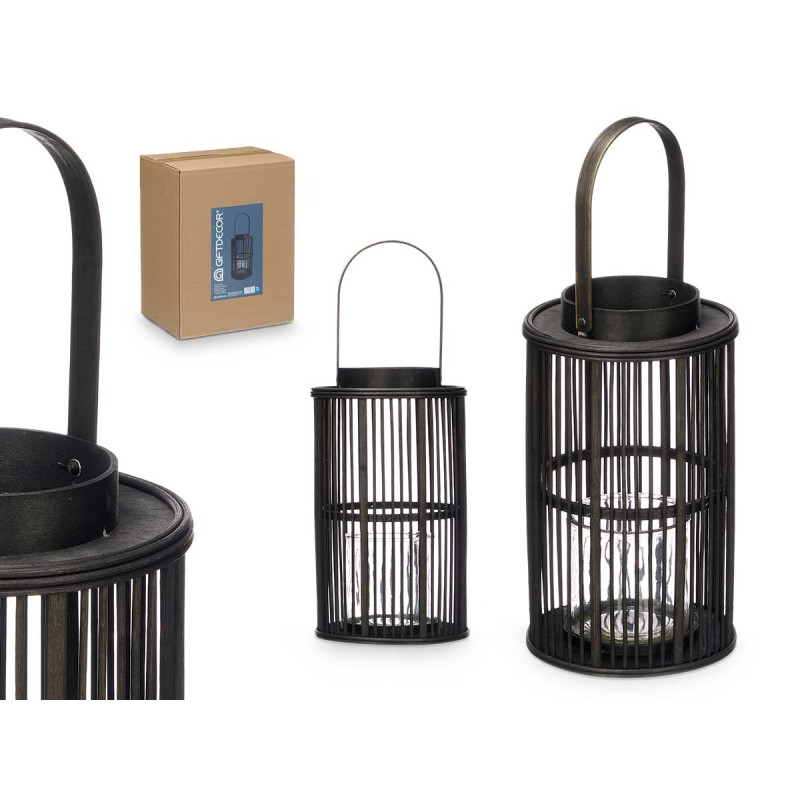 BLACK BAMBOU CANDLE LANTERN LARGE