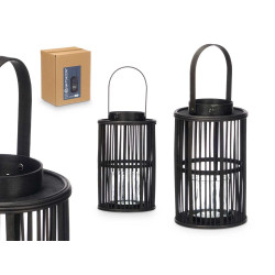 LANTERNE BOUGIE BAMBOU NOIR MOYEN