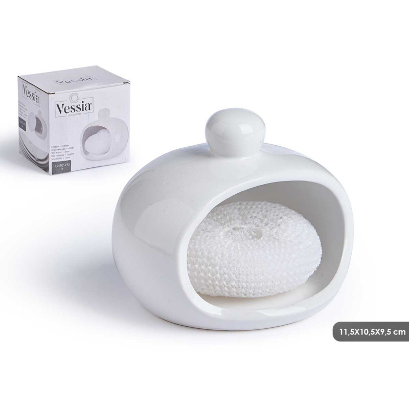 SUPORTE PARA ESPONJA BRANCO COM ESPONJA 
