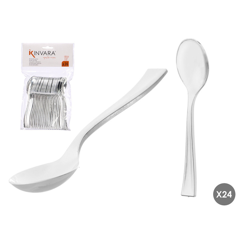 SET 24 PLASTIC DESSERT FORK SILVER