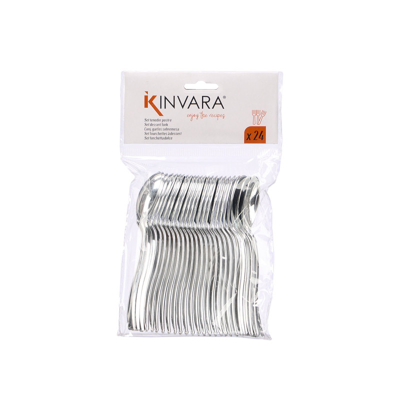 SET 24 PLASTIC DESSERT FORK SILVER