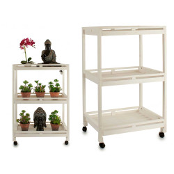 CARRELLO LEGNO 3 RIPIANI 4 RUOTE BIANCO