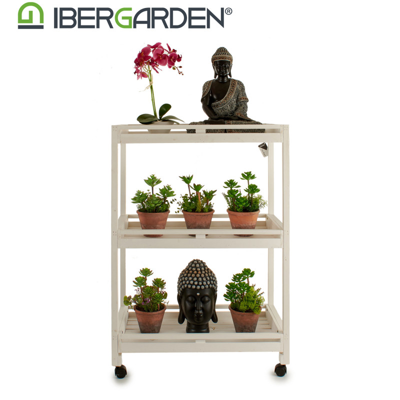 WOODEN TROLLEY 3 SHELFS 4 WHEELS WHITE