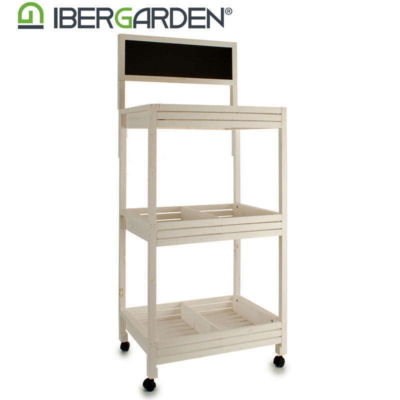 CARRELLO LEGNO 3 RIPIANI LAVAGNA BIANCO