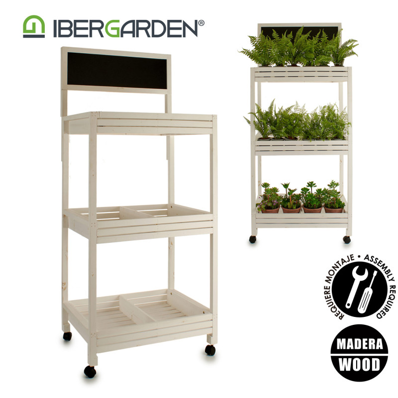 CARRELLO LEGNO 3 RIPIANI LAVAGNA BIANCO
