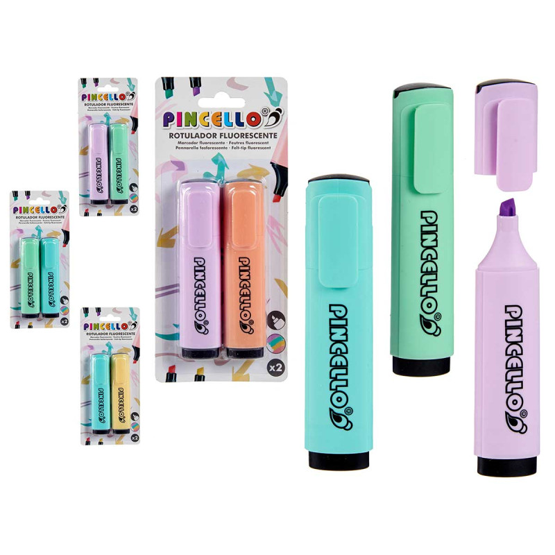 SET 2 FLUORESCENT MARKERS 2 PASTEL COL