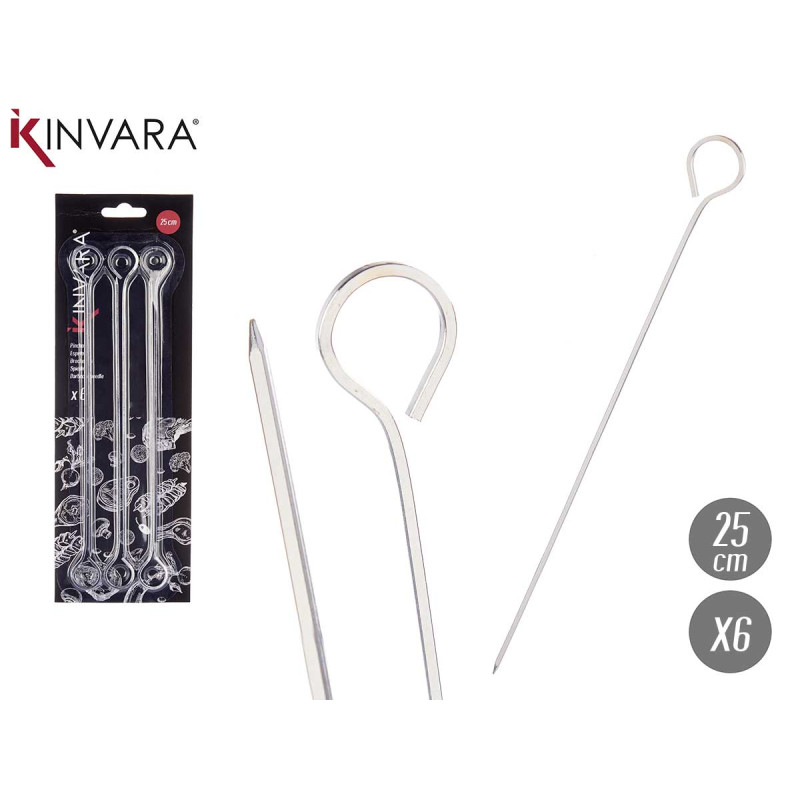SET 6 PINCHOS BROCHETA METAL 25CM