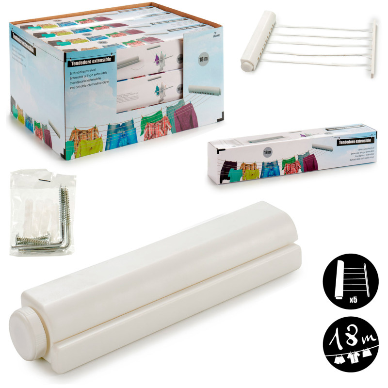 SECHOIR 18M EXTENSIBLE 5 CORDES BLANC