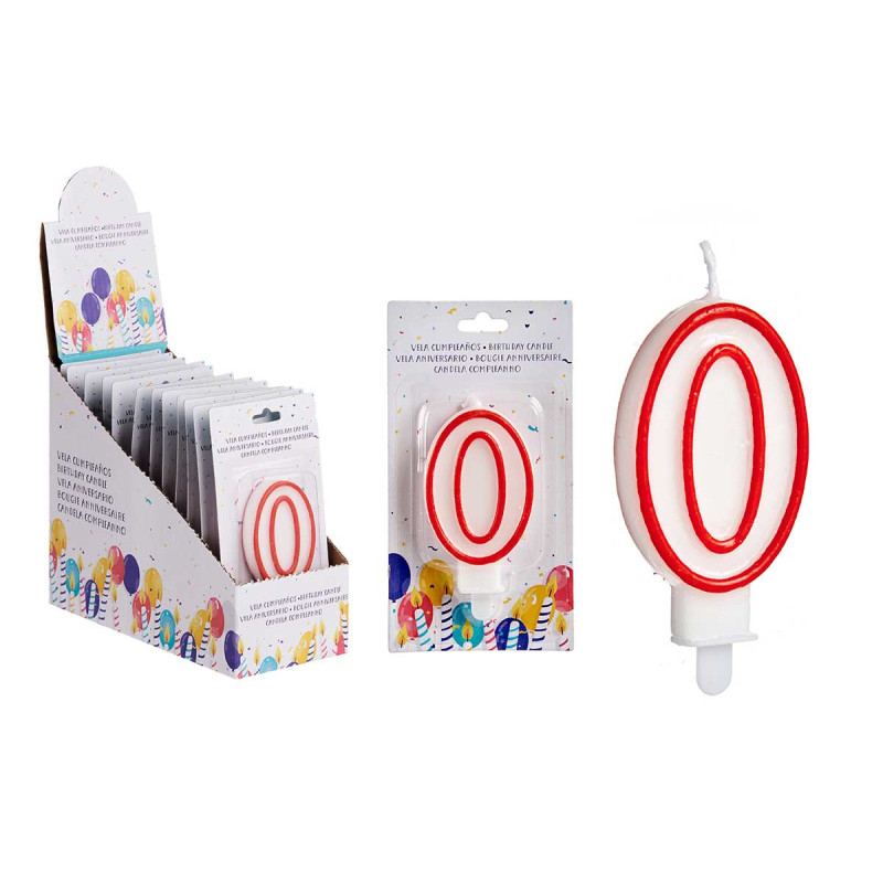 BOUGIE ANNIVERSAIRE NUM 0 BLANC BORD ROU