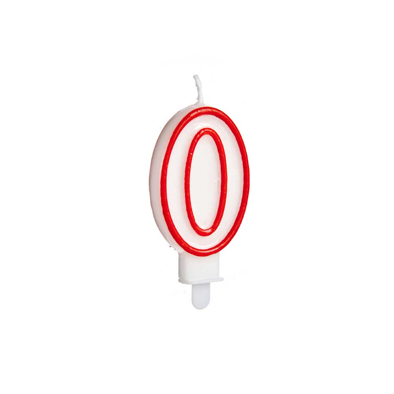 BIRTHDAY CANDLE NUM 0 WHITE RED EDGE