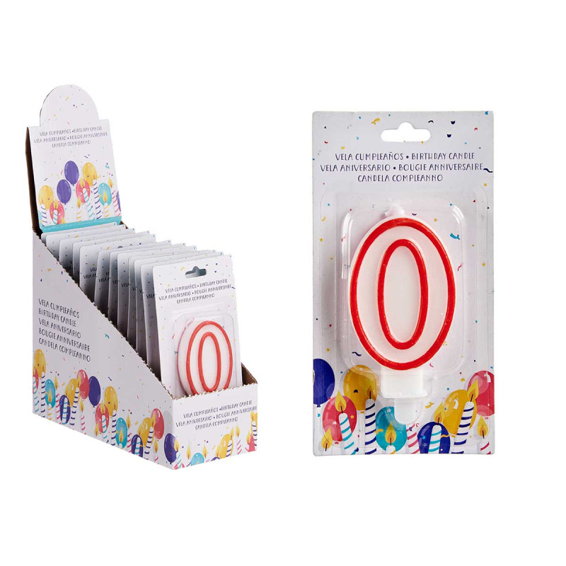 BOUGIE ANNIVERSAIRE NUM 0 BLANC BORD ROU