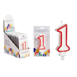 BOUGIE ANNIVERSAIRE NUM 1 BLANC BORD ROU