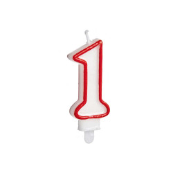 BIRTHDAY CANDLE NUM 1 WHITE RED EDGE