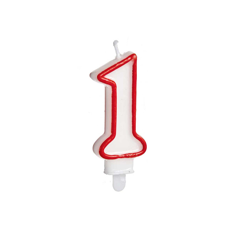 BIRTHDAY CANDLE NUM 1 WHITE RED EDGE