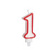 BIRTHDAY CANDLE NUM 1 WHITE RED EDGE