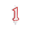 BIRTHDAY CANDLE NUM 1 WHITE RED EDGE