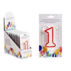 BOUGIE ANNIVERSAIRE NUM 1 BLANC BORD ROU