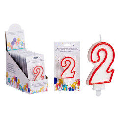 BOUGIE ANNIVERSAIRE NUM 2 BLANC BORD ROU