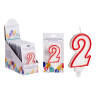 BIRTHDAY CANDLE NUM 2 WHITE RED EDGE