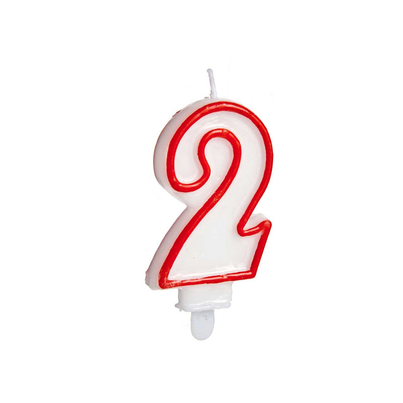 BOUGIE ANNIVERSAIRE NUM 2 BLANC BORD ROU