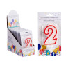BIRTHDAY CANDLE NUM 2 WHITE RED EDGE