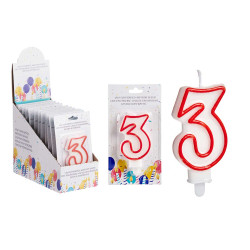 BOUGIE ANNIVERSAIRE NUM 3 BLANC BORD ROU