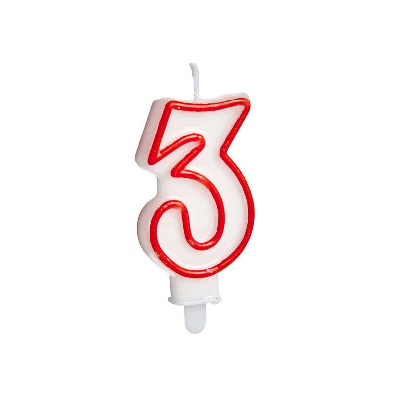 BOUGIE ANNIVERSAIRE NUM 3 BLANC BORD ROU