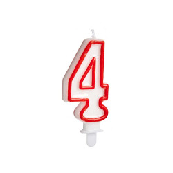BOUGIE ANNIVERSAIRE NUM 4 BLANC BORD ROU