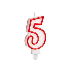 BOUGIE ANNIVERSAIRE NUM 5 BLANC BORD ROU