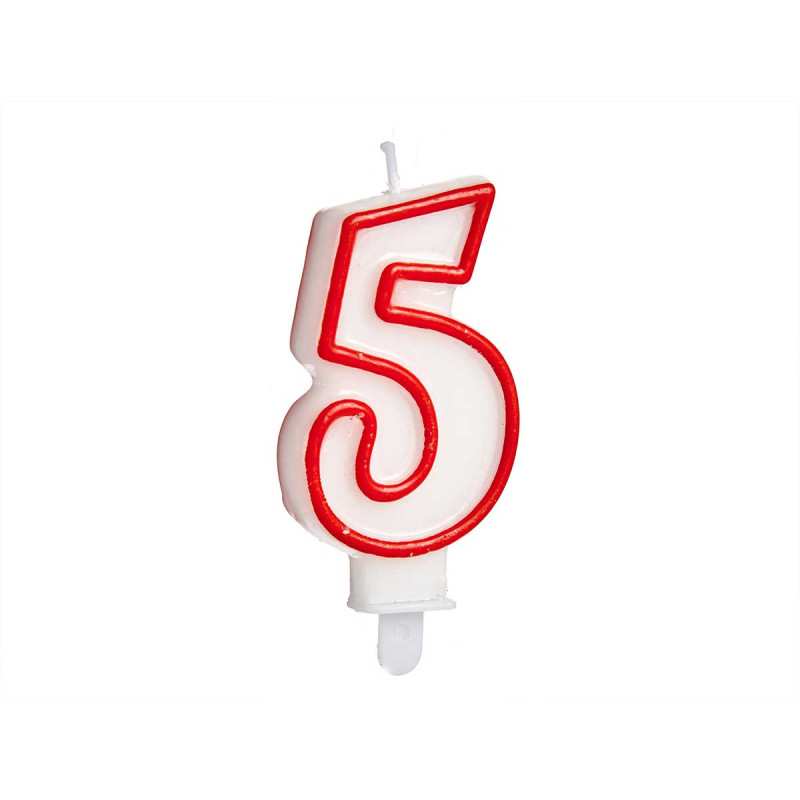 BOUGIE ANNIVERSAIRE NUM 5 BLANC BORD ROU