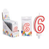 BOUGIE ANNIVERSAIRE NUM 6 BLANC BORD ROU