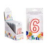 BOUGIE ANNIVERSAIRE NUM 6 BLANC BORD ROU