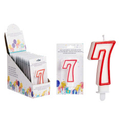 BIRTHDAY CANDLE NUM 7 WHITE RED EDGE