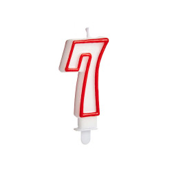 BIRTHDAY CANDLE NUM 7 WHITE RED EDGE