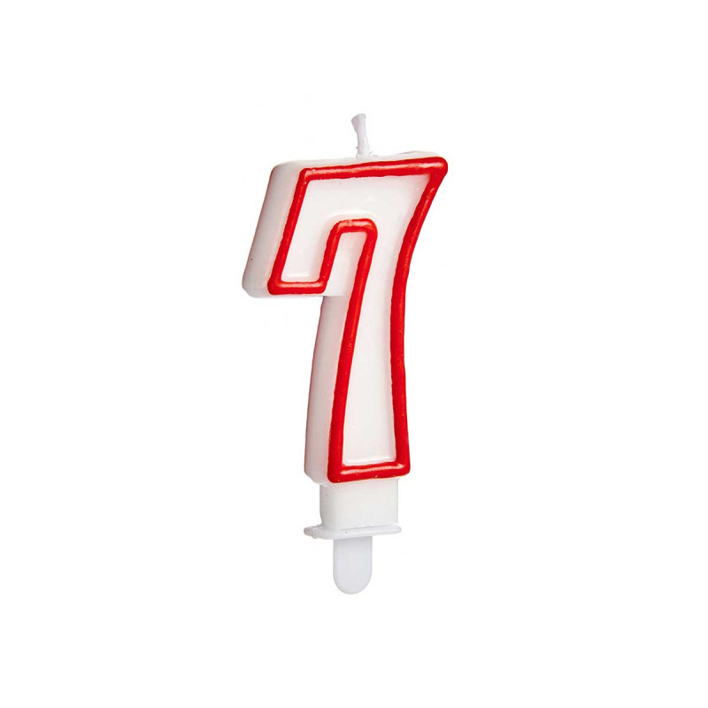 BIRTHDAY CANDLE NUM 7 WHITE RED EDGE