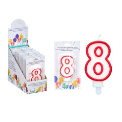 BOUGIE ANNIVERSAIRE NUM 8 BLANC BORD ROU