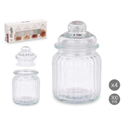 SET 4 BARATTOLO TAPPO VETRO RIGATO 300ML