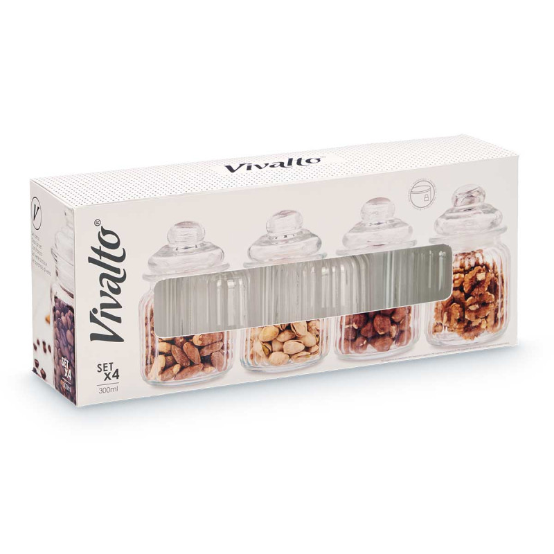 SET 4 BARATTOLO TAPPO VETRO RIGATO 300ML