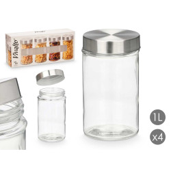 SET 4 BARATTOLO ROTONDO TAPPO ACCIAIO 1L