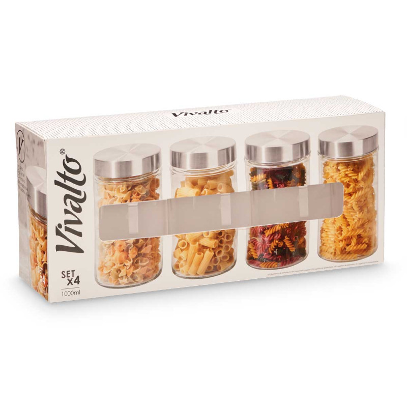 SET 4 BARATTOLO ROTONDO TAPPO ACCIAIO 1L