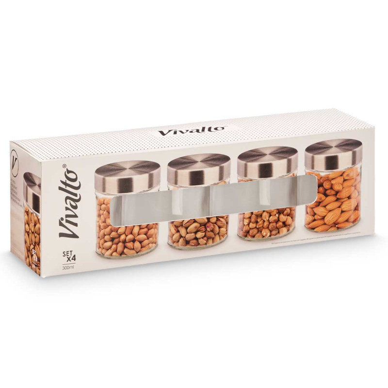 SET 4 BARATTOLO ROTONDO TAPPO ACCIAIO 300ML