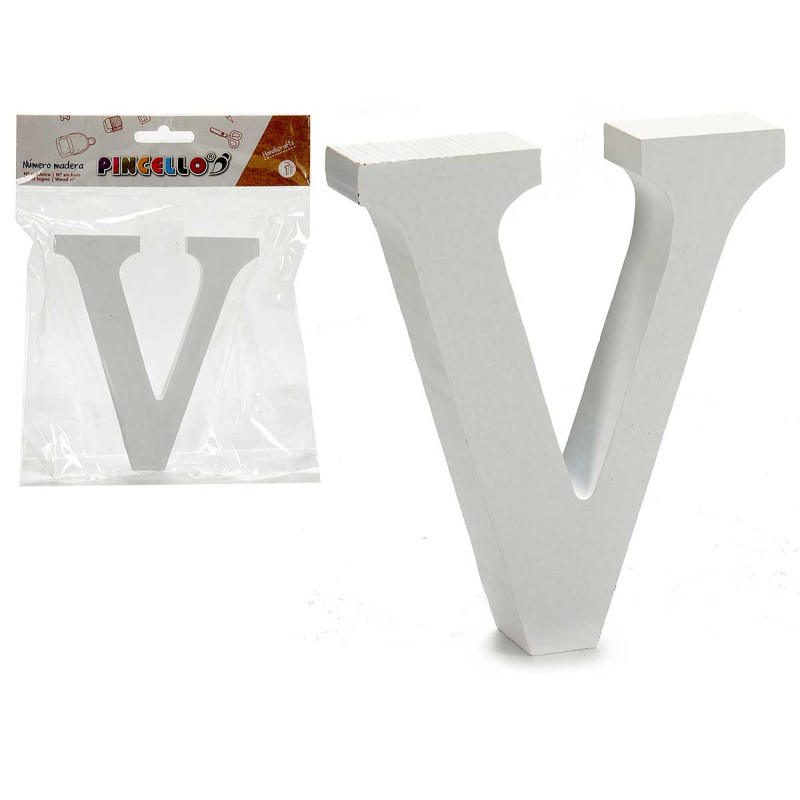 LETRA V MADERA BLANCA 2X11CM