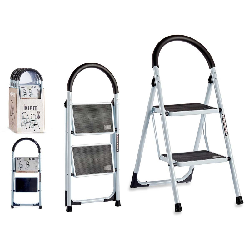 STEEL LADDER WHITE 2 STEPS GREY