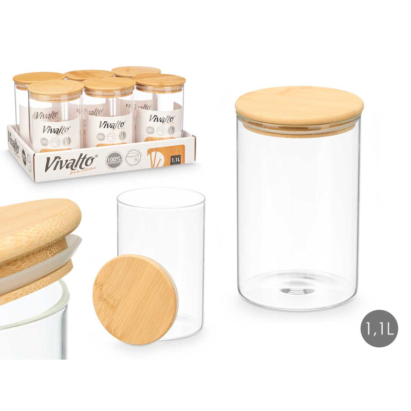 BARATTOLO ROTONDO BOROSILICATO TAPPO BAMBU 1,1L