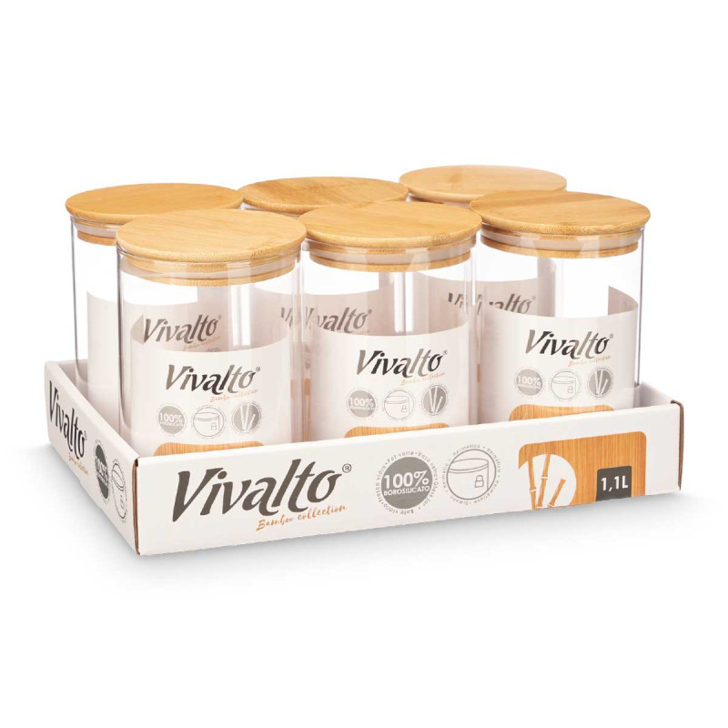 BARATTOLO ROTONDO BOROSILICATO TAPPO BAMBU 1,1L