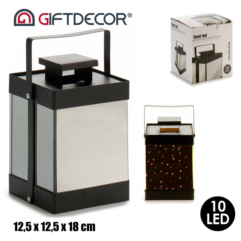 LANTERNA METALLO NERO 10 LEDS SPECCHIO P