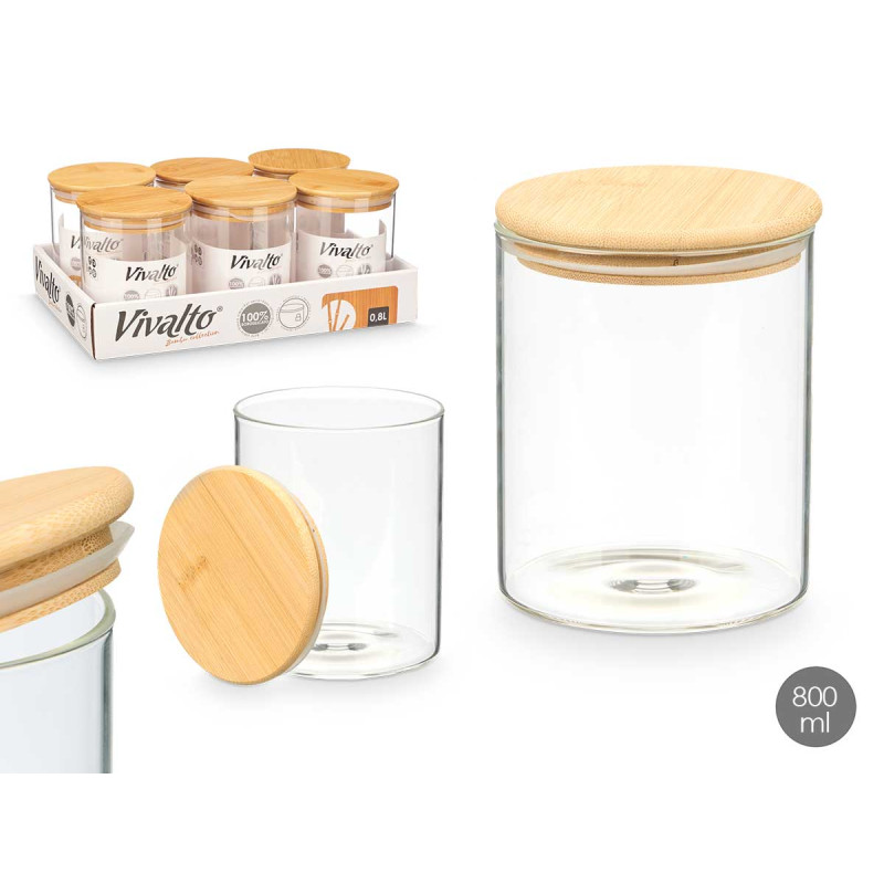 BARATTOLO ROTONDO BOROSILICATO TAPPO BAMBU 800ML