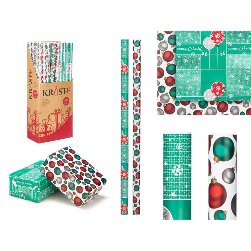 ROLLO PAPEL REGALO 70X200 BOLAS NAVIDAD