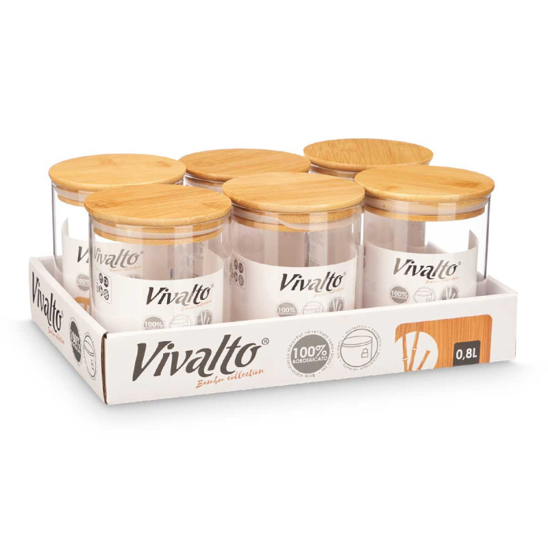 BARATTOLO ROTONDO BOROSILICATO TAPPO BAMBU 800ML